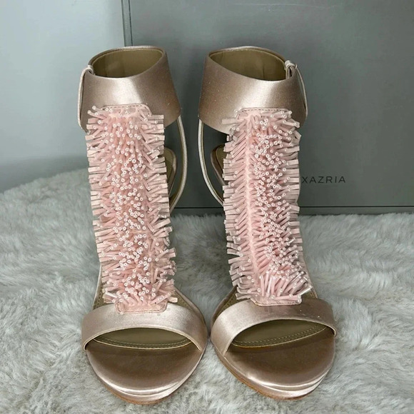 BCBGMaxAzria Shoes - NWT BCGB Dusty Pink  Satin High Heels with Fringe & Beads SZ 37/7